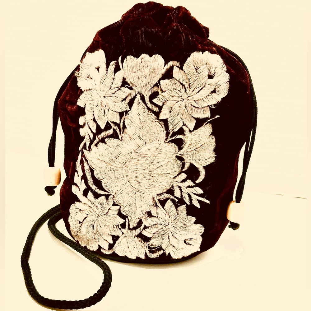 Vintage Gypsy Embroidered Velvet Purse Bag Witchy Vibes